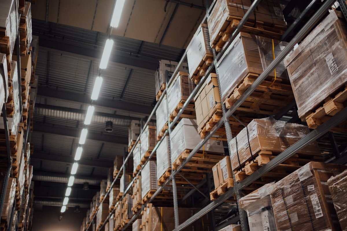 Equipment stored on warehouse racking