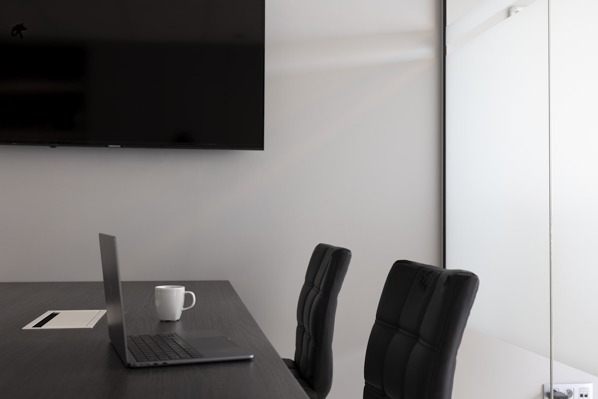 A workspace with a laptop